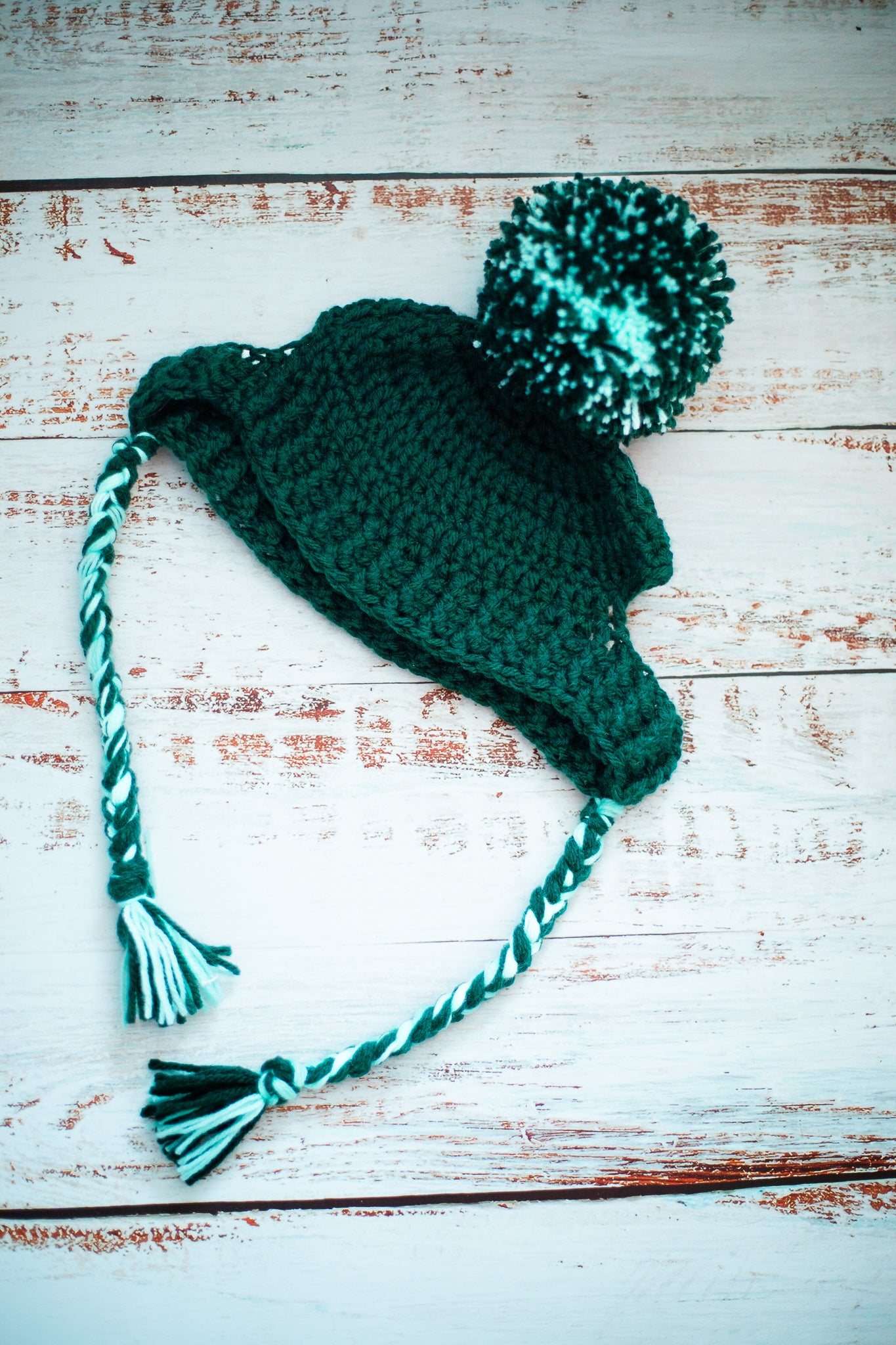 Dark Green Beanie Bright Pom Pom